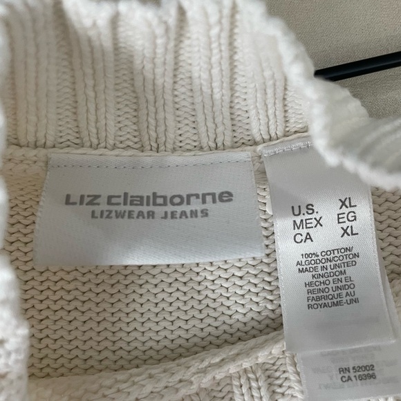 Vintage Liz Claiborne Sleeveless Sweater High Neck Chunky Knit Cream Tan | XL - Picture 8 of 9